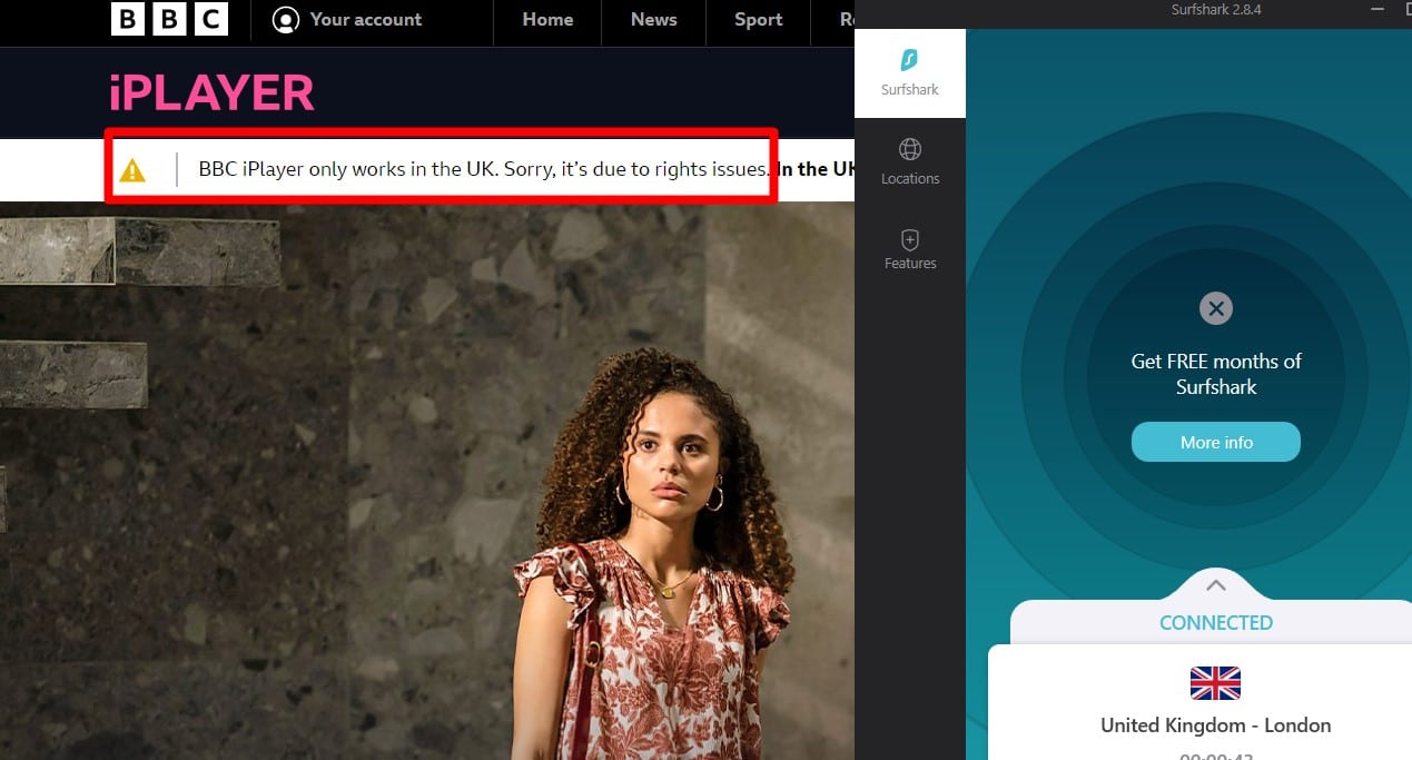 Surfshark doesn't work with BBC iPlayer